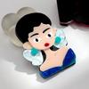 New Cute Girl Figure Acrylic Brooches for Women Blue Spliced Handmade Lady Bag Badges and Pins Jewelry Clothing Accessories Gift