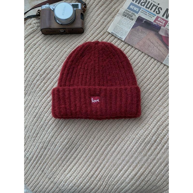 Jesień i Zima Nowa Czerwono-Biała Ciepła Czapka z Dzianiny Ankola Wersja Koreańska Ochrona Uszu Twarzy Mała Wełniana Czapka