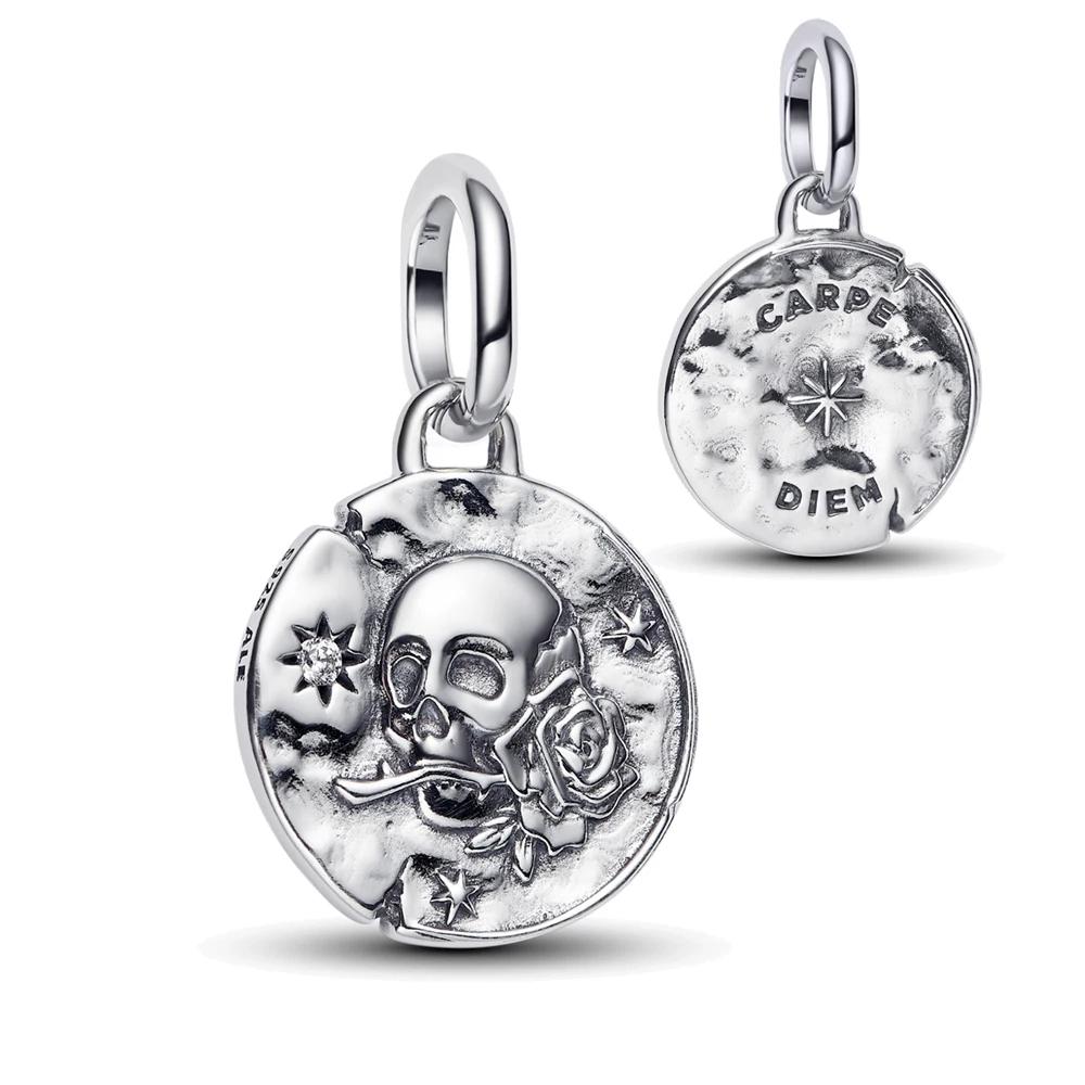 New Golden Round Medallion Pendant with Crossing Arrows Charm for Original Pan Bracelets DIY Jewelry Gift for Women