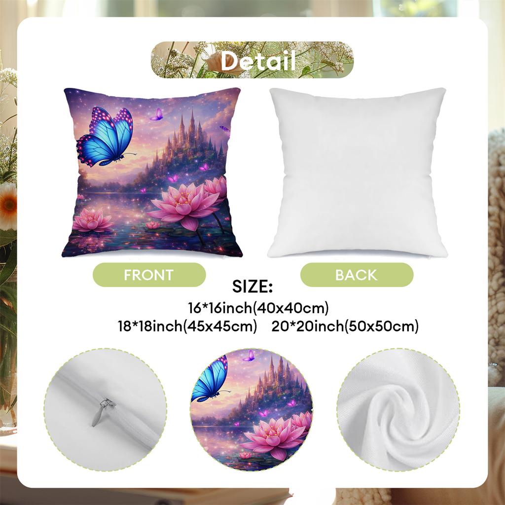 Dream Castle Butterfly Water Lily printing pillow cover Short plush Suitable living rooms bedrooms sofas throw cushion cover