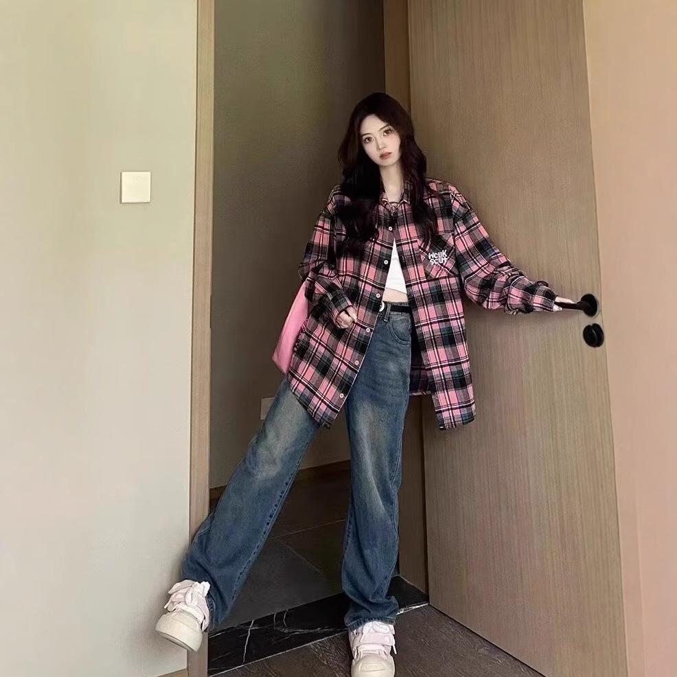 

Retro French Plaid Long Sleeve Shirt - Unisex Spring/Autumn Niche Design L