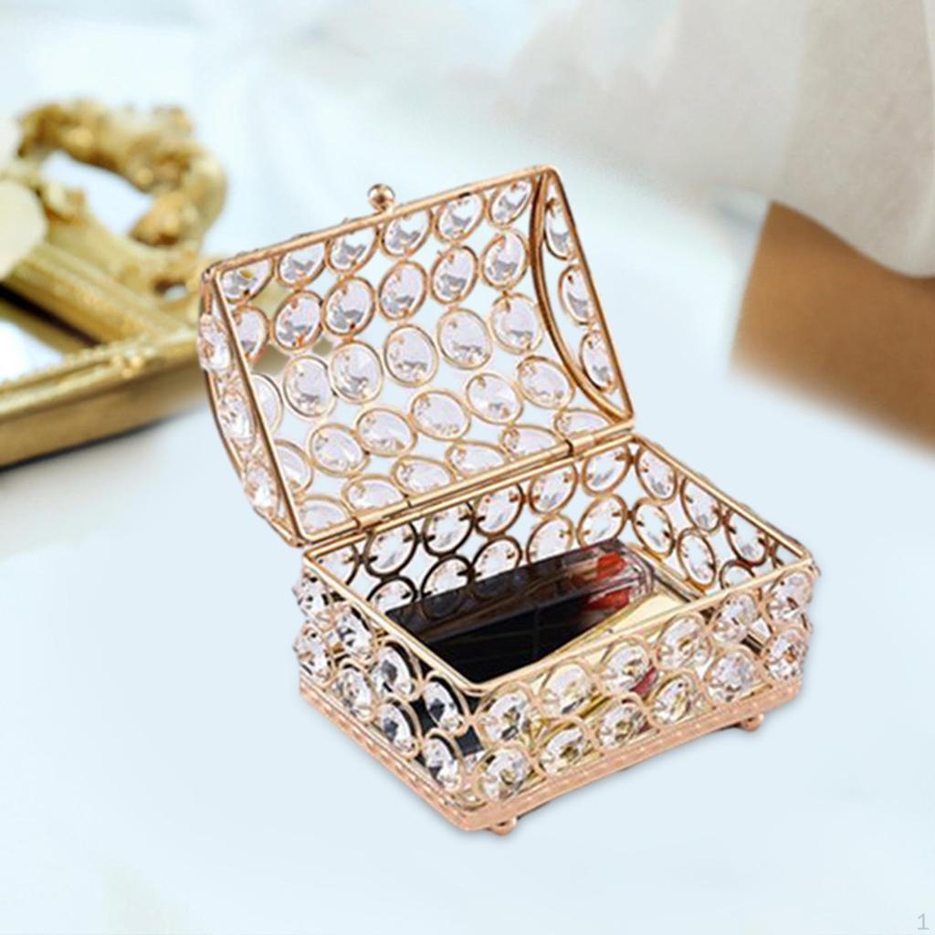 Crystal Jewelry Box Treasure with Lid Trinket Organizer Holder for Bedroom Tabletop Wedding