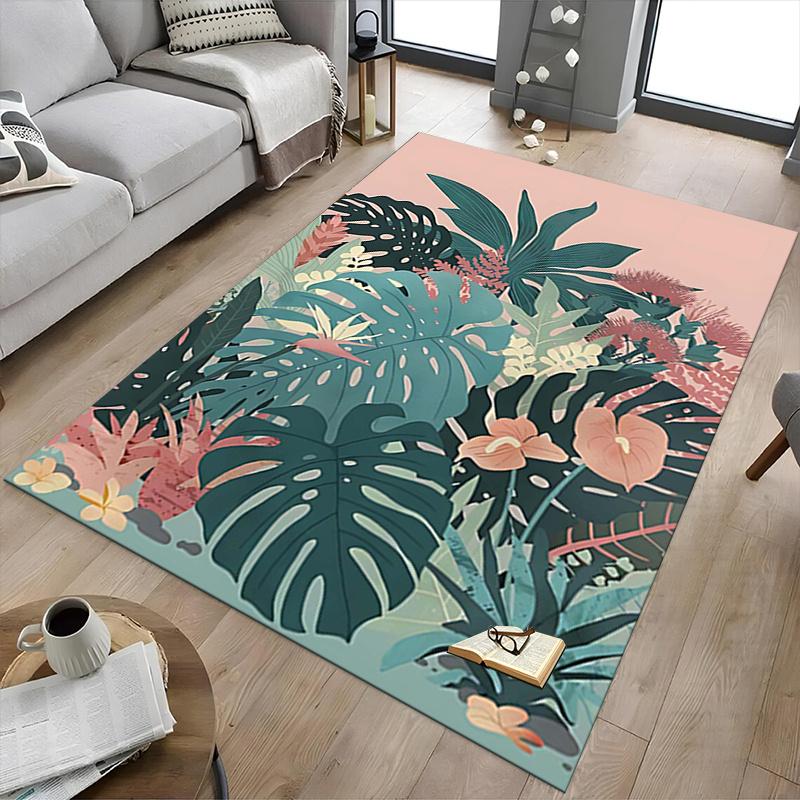 1pc Tropical Plants Area Rug Soft Flannel Floor Mat for Living Room, Bedroom and Carpet, Sofa Coffee Table Floor Mat, Decorative Rug q05