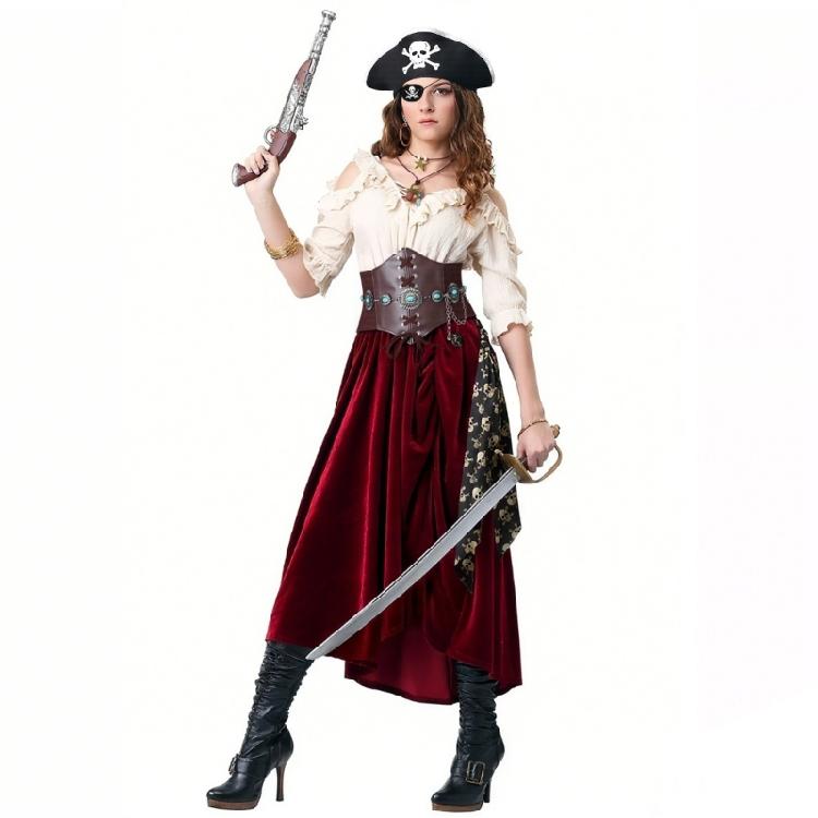 Akcesoria do Kostiumu Pirata na Halloween Średniowieczny Gorset Bandana Chusta na Głowę, Opaski na Oko Naszyjnik Pasek do Talii dla Kobiet Dziewcząt
