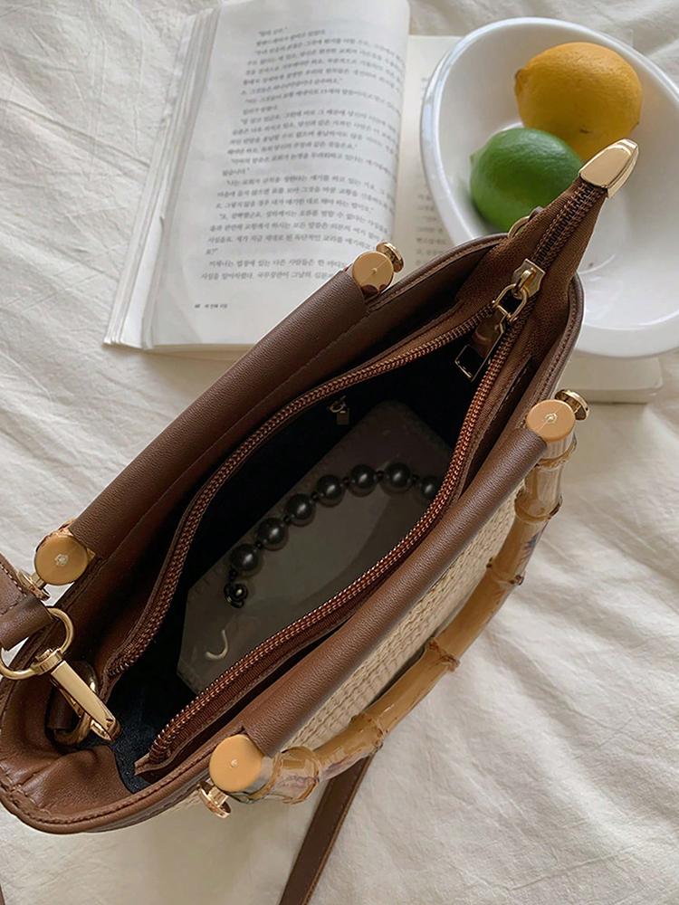 New Summer Woven Bucket Bag for Women Casual Beach Handbag Crossbody Shoulder Bag