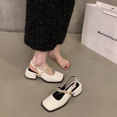 Französische schwarze High Heels Tasche Kopf Sandalen Damenschuhe 2024 neu Frühling und Sommer dicker Absatz Mary Jane Abend einzelne Schuhe