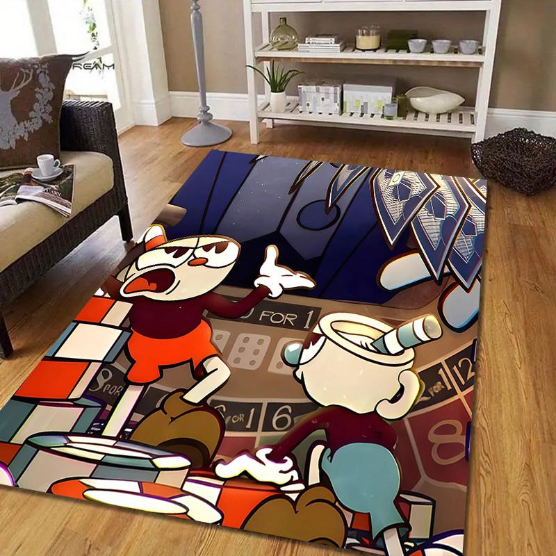 Cuphead Flannel Pattern Square Carpet,Area Rug,Carpet Rug for Living Room Bedroom Sofa Playroom Decor,Non-slip Floor Mat