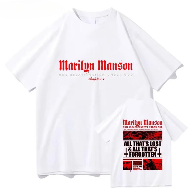 2026 Marilyn Manson Mens and Womens Harajuku Oneck Summer Casual Pure Cotton FashionAesthetics Short Sleeve Streetwear