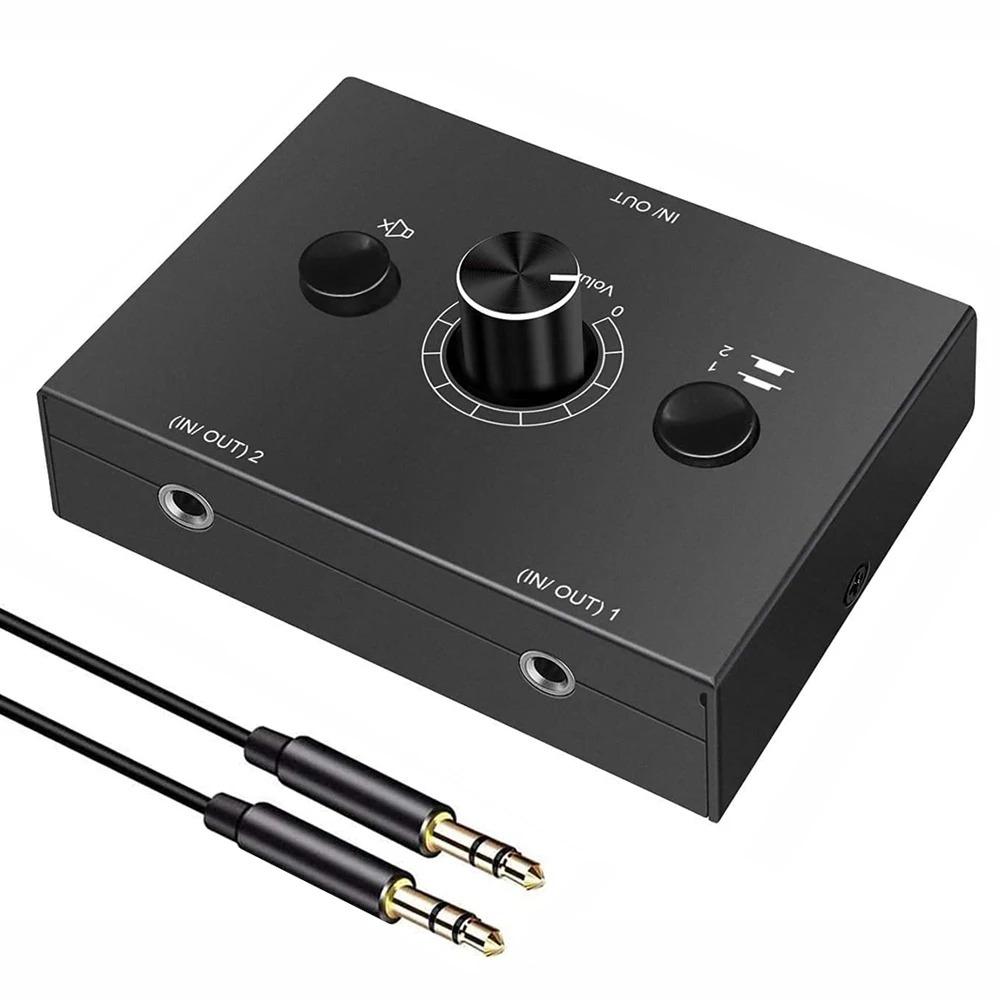 Bi-Directional Audio Switcher 2/4 Way 3.5mm Stereo Audio Switch 2x1/1x2 4x1/1x4 with Mute Button for PC Headphones Speaker