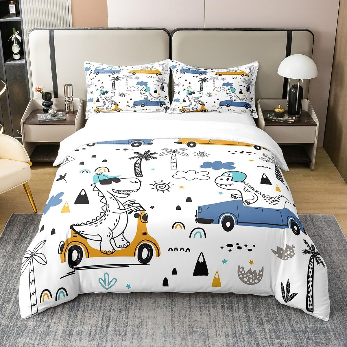 

Cartoon Camping Excavator Duvet Cover Set King Size Luxury Truck Bedding Set Camping Essentials 3 Piece Set With 2 Pillowcases EU Single(135x200cm)