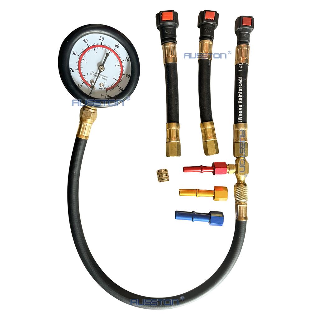 Quick Connection Fuel Pressure Tester Gauge Tools Kit 0-100 PSI with 9.49, 7.89, 6.30 Fuel Line Suitable for More Car RV Engine