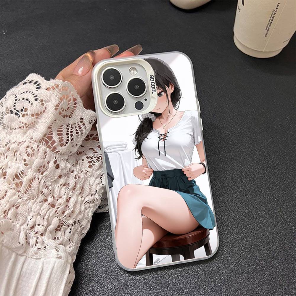 Cute Cartoon Japanese Anime Girl Colored Silver Frosted For iPhone Phone Case 17 16 15 14 13 12 11 Pro Max XR Plus Shockproof