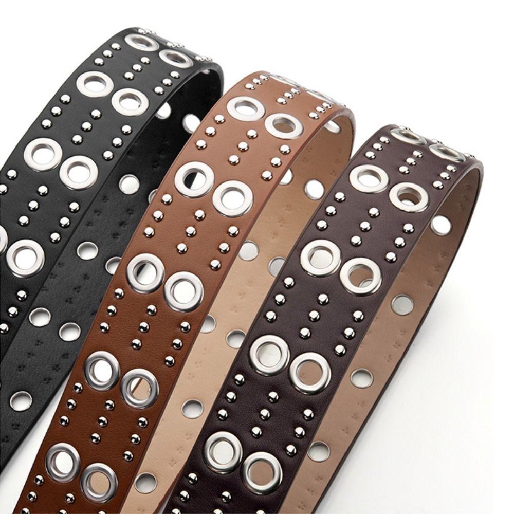Retro Business Waist Belt Dual Pin Buckle Punk Waistband Rivet Belt  Paired with Skirts Jeans
