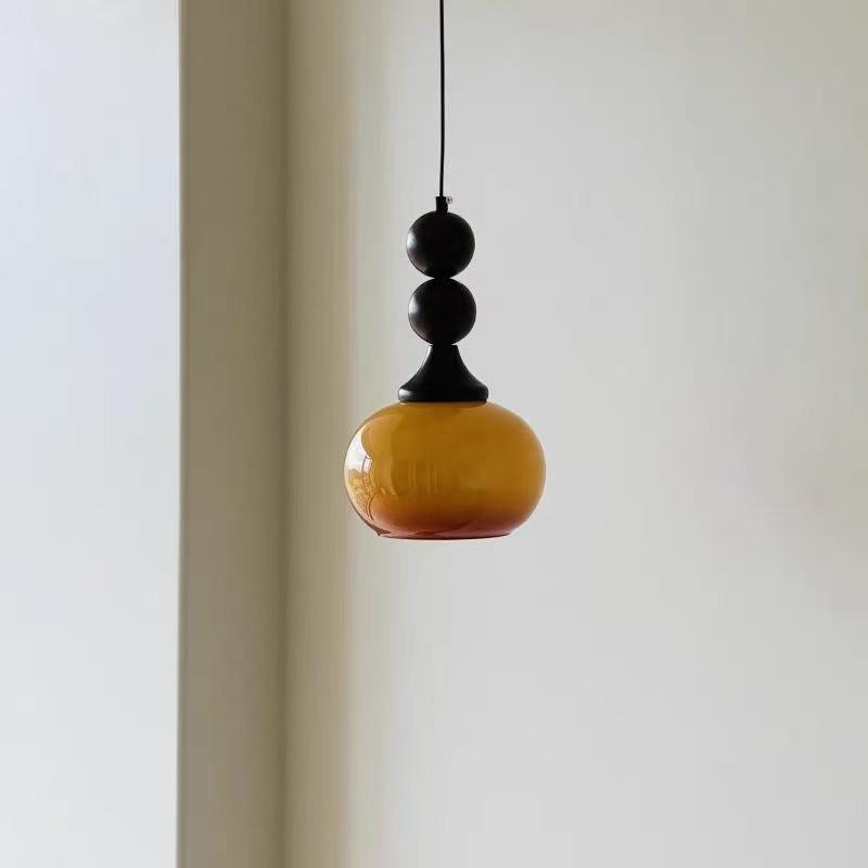 Mid-Century Wabi-Sabi Walnut Glass Pendant Light for Entryway, Hallway, Bar, Study, or Bedroom.