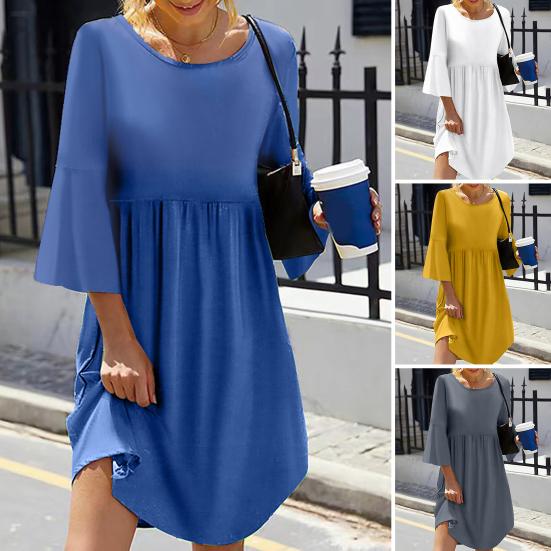 

Женское платье с круглым вырезом, мягкое популярное однотонное свободное летнее платье с подолом, уличная одежда