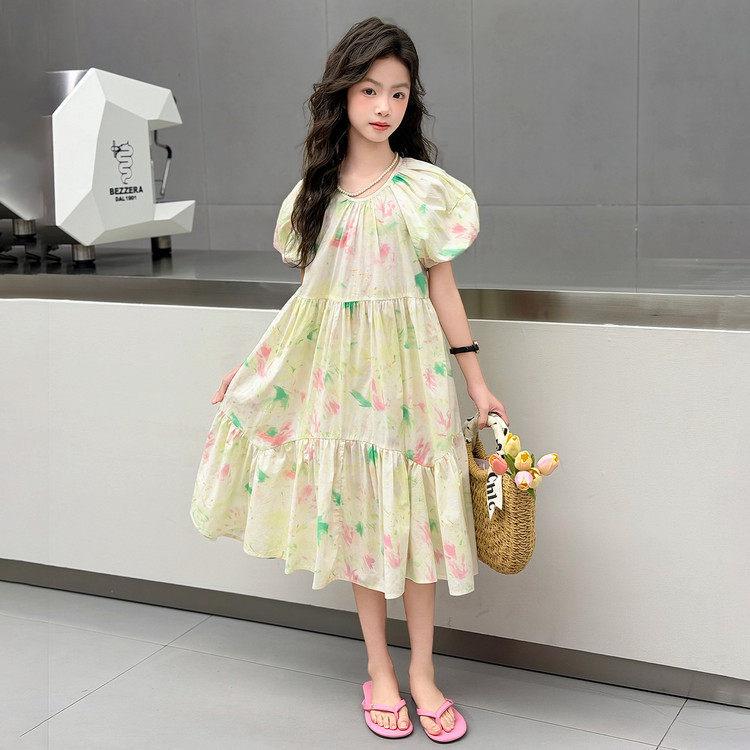 Girls Floral Puff Sleeve Summer Dress - Stylish Sweet Princess Style (2026) 120 cm цветочный