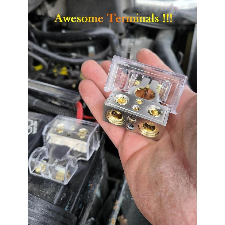 Battery Terminal Connectors, 0/2/4/6/8/10 AWG Battery Terminals, Heavy Duty Car Battery Terminal, Top Post Multiple Marine Superior Connectivity Long