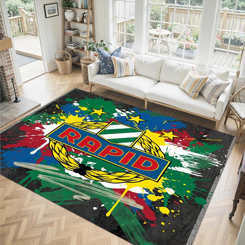 Rapid Wien FC Design Kristall Samt Teppich Gemütlich Non?Rutschfester Teppich mit Aufdruck für Schlafzimmer Wohnzimmer Eingang