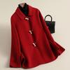 Autumn horn button woolen coat female college style small medium and long woolen coat high-end female