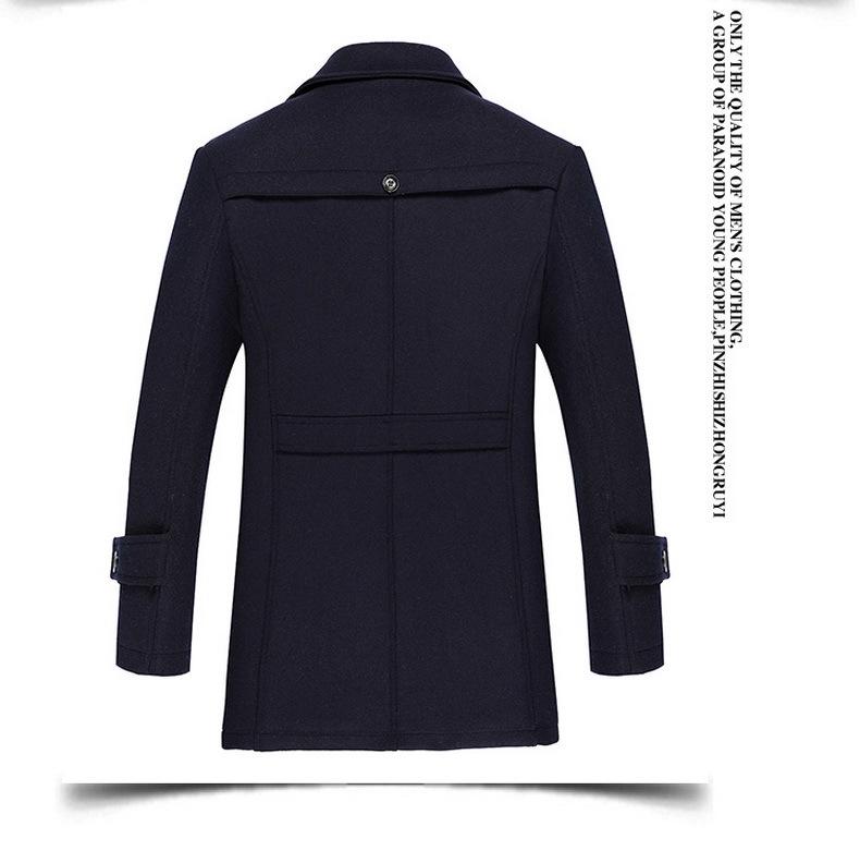 Men's Mid-Length Wool Coat with Scarf Collar and Thick Cotton Lining