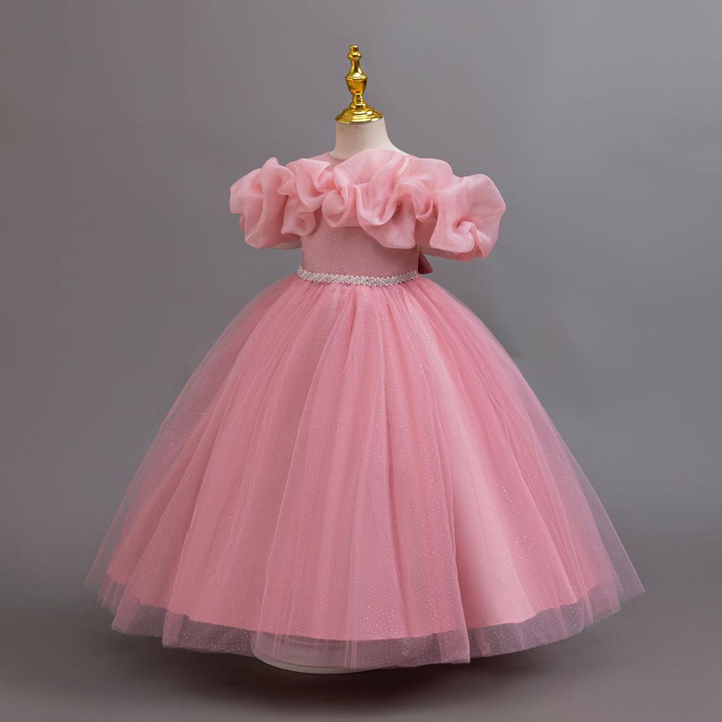 Baby Girls Flower One Shoulder Wedding Dress Princess Evening Dress Ball Gown Party Lace Long Dress 3-12 Year Old Clothes