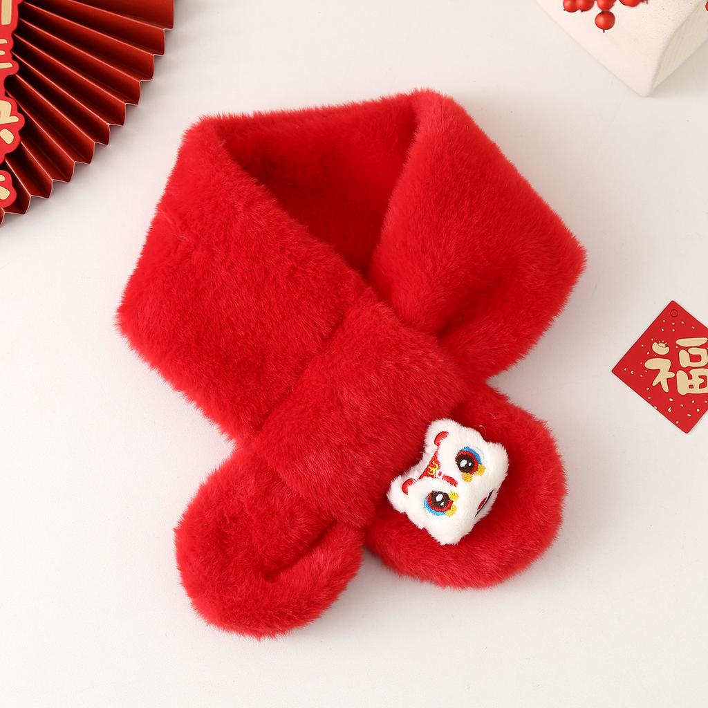 Autumn Winter Children's Scarf Chinese Style Zodiac Animals Red Scarf Cartoon Pony Plush Neck Warm Scarves New Year Gift