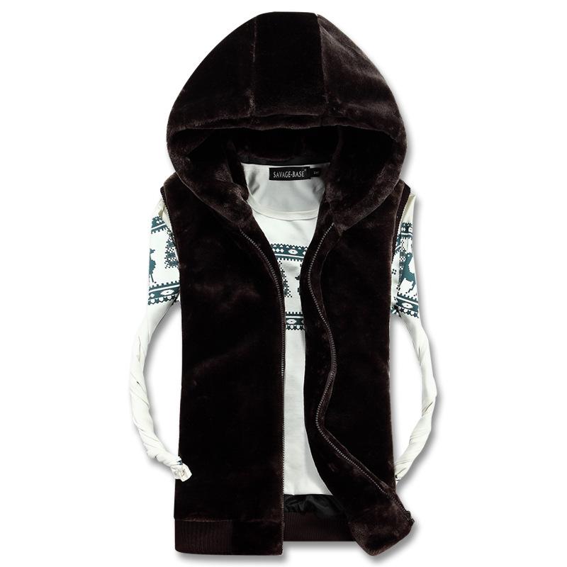 Herren Plüsch Kunstpelz Nerz Samt Kapuzen Umhang Jacke für Herbst & Winter