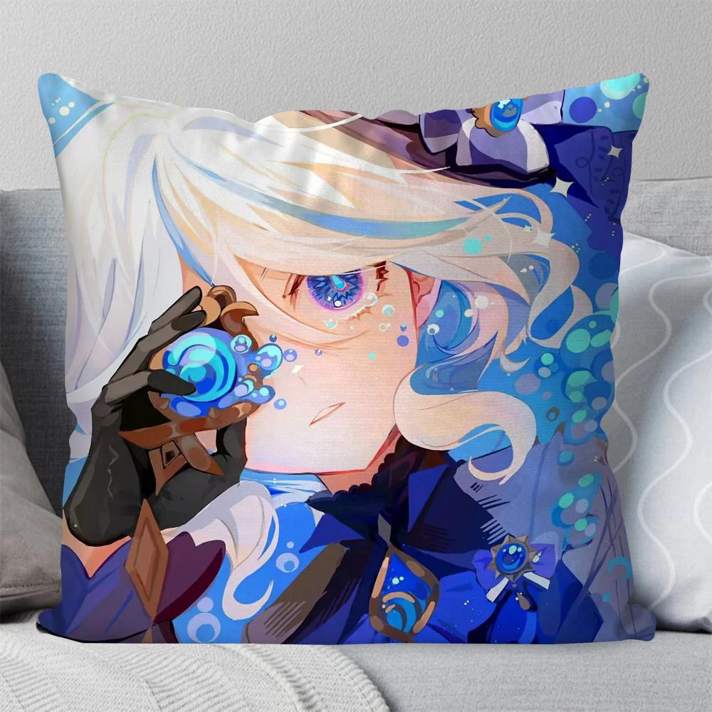 Furina Animation Spiel G-Genshin I-Impact Kissenbezug Quadratisches Kissen Schlafzimmer Sofa Freizeit Komfort Wohnzimmer Heimdekoration 40X40