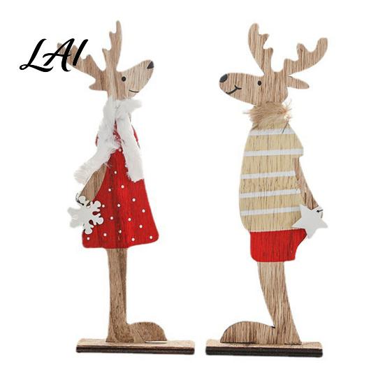 Rustic Holiday Centerpieces for Home Wooden Christmas Reindeer Figurines Handpainted Couple Elk Tabletop Ornaments Xmas Small Decorations