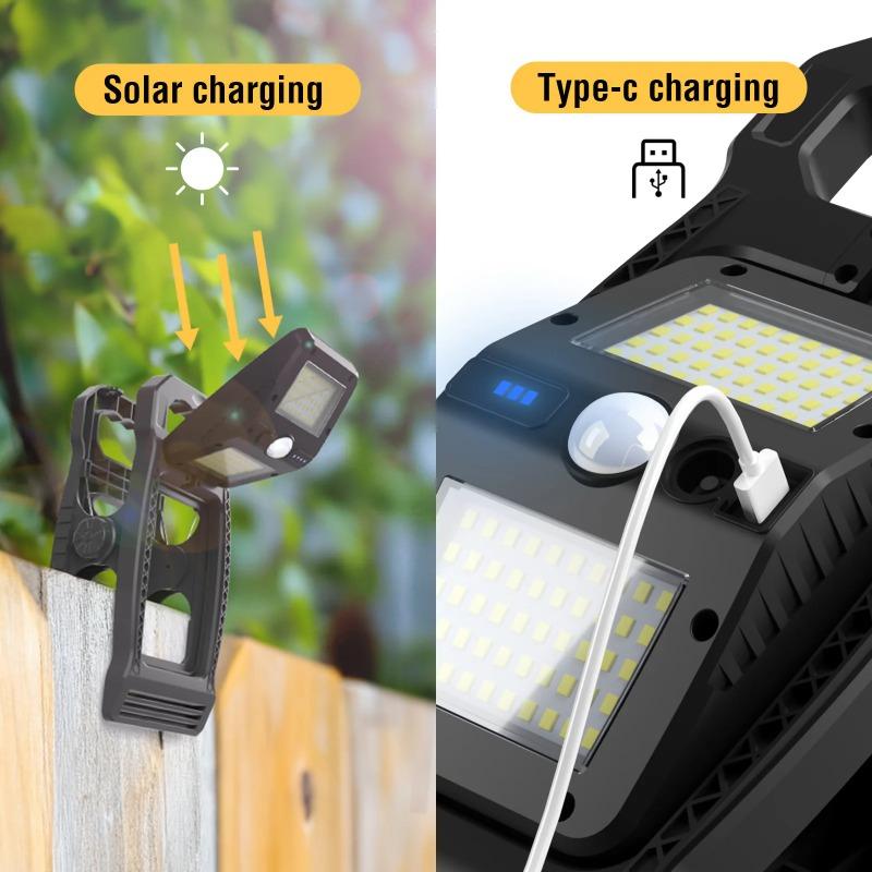 Solar Clamp Lights Outdoor Motion Sensor Waterproof 3 Modes LED Work Light For Camping Fence Garage Garden Lighting