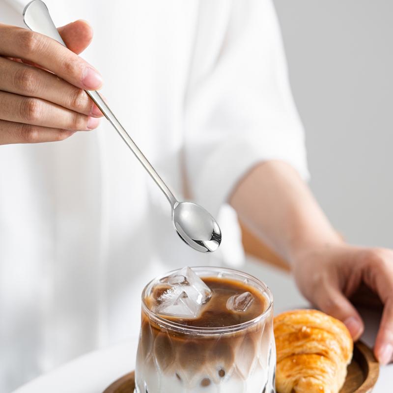 8pcs Stainless Steel Spoon Thicken Home Dinner Public Spoon Long Handle Soup Spoons Round Head Buffet Serving Tableware