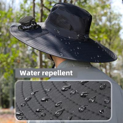 Chapéu de Sol Masculino Chapéu de Abas Largas para Exterior com Design de Ventilador de Potência Dupla Tecnologia de Resfriamento Chapéu para Caminhada Ciclismo Pesca