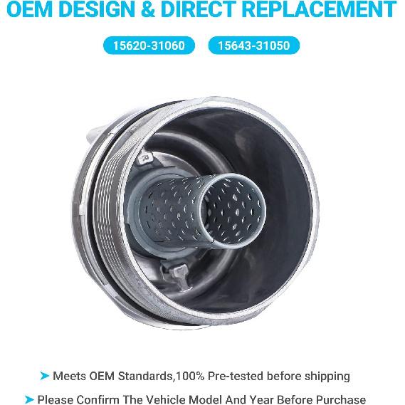 Oil Filter Housing Cap Assembly 15620-31060 With Oil Plug Fit For Toyota 2005- Tundra RAV4 4Runner Camry Highlander Tacoma Avalon Sienna Venza Lexus