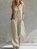 2026 European & American Style Dual Pocket Sleeveless Linen-Cotton Jumpsuit