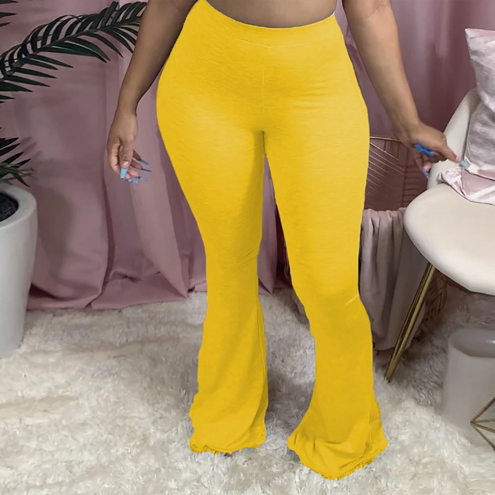 Women s Casual Pants Elastic High Waist Gathered Casual XL жёлтый