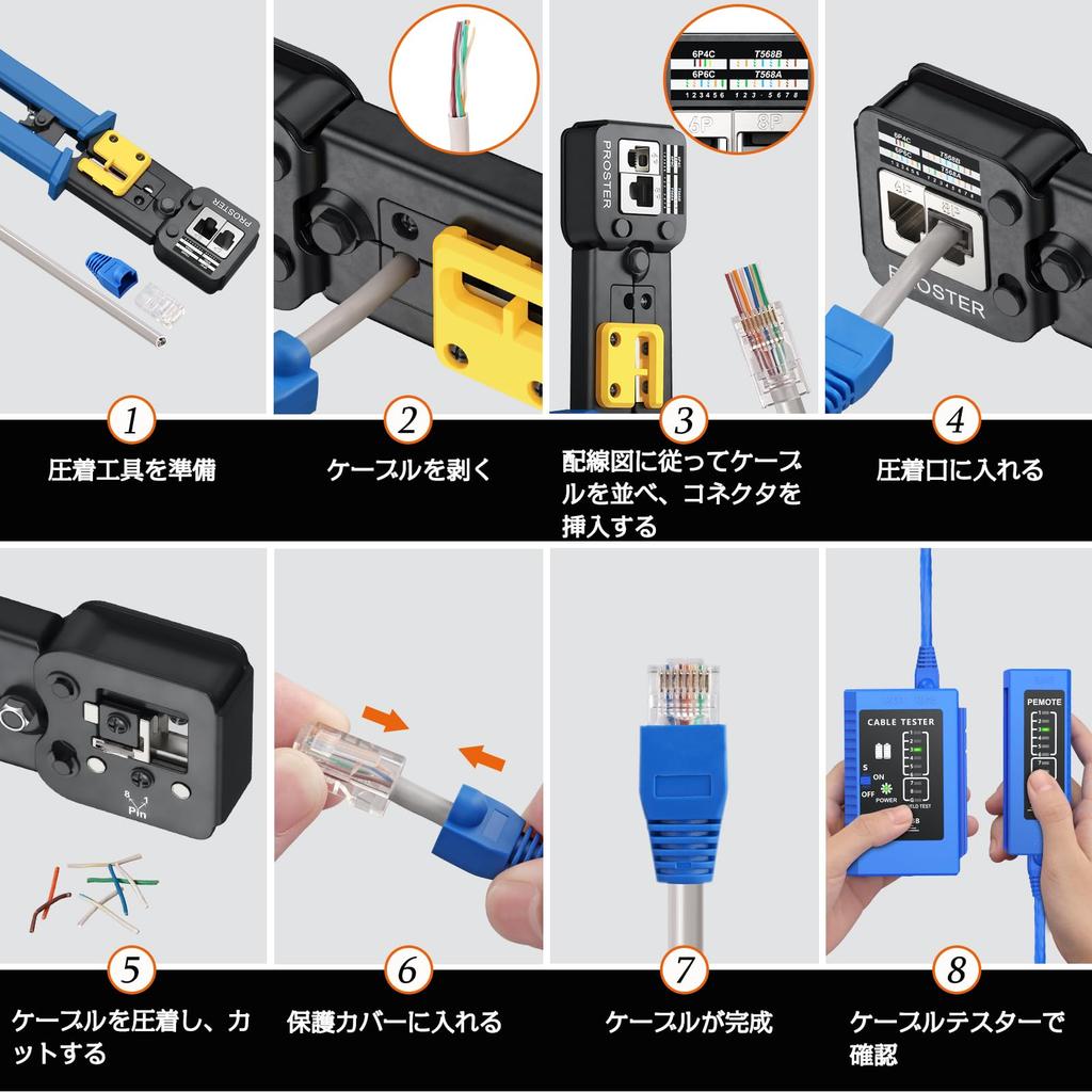 Proster Crimping Compatible with Cable Wiring Replacement RJ45 Crimping Crimping LAN Cable Making Tool, RJ45/RJ11/RJ12, CAT5/CAT6/CAT7, Tester,