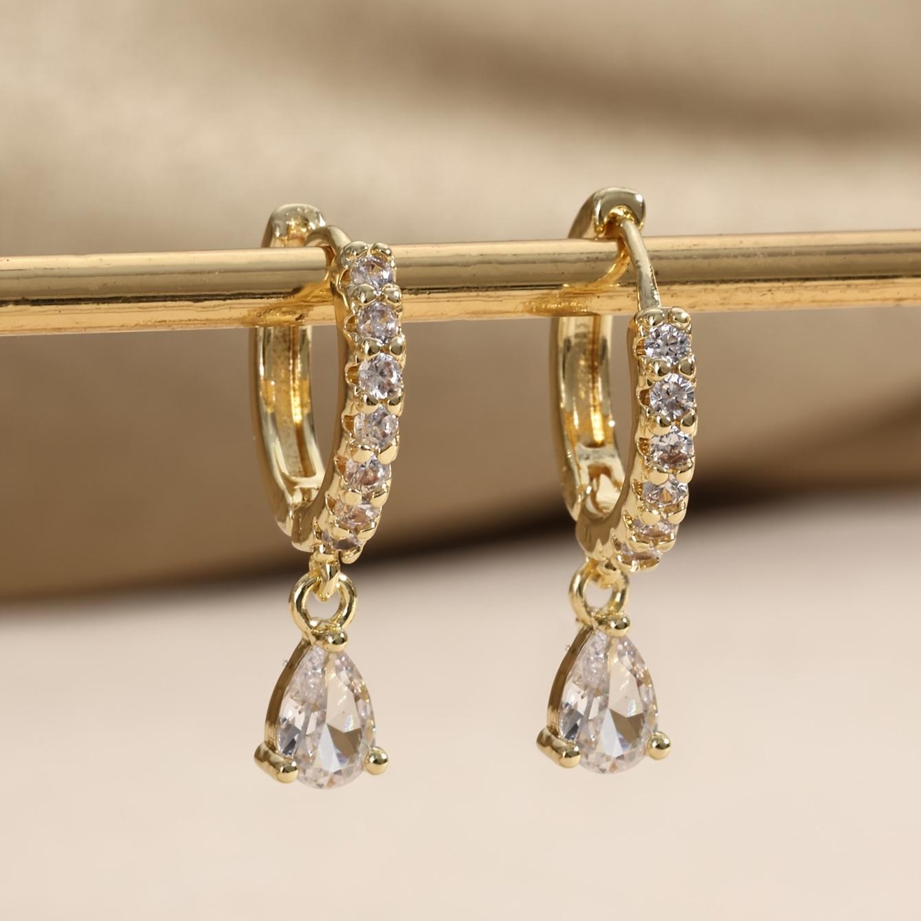 

1 Pair Elegant Mini Cubic Synthetic Zirconia Water Drop Dangle Earrings - Sparkling Teardrop Design Party Jewelry, Women Cute Earrings, Daily Wear 1 Pair белый