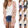 Damemote Uformelt retro-blomstret jakke med mellomlang cardigan