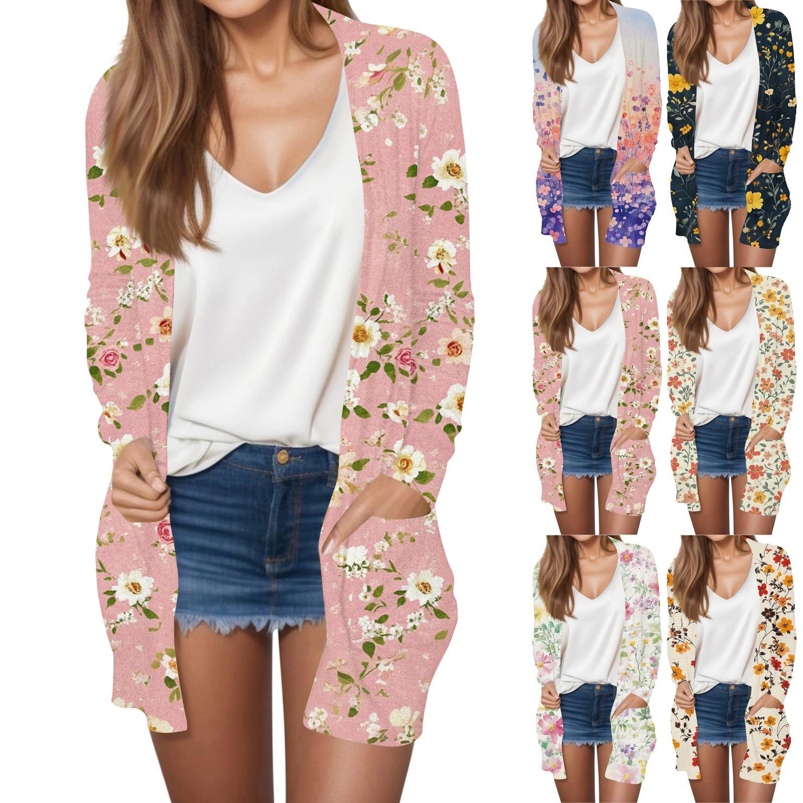 

Women s Fashion Casual Retro Floral Print Mid-Length Cardigan Jacket XL жовтий