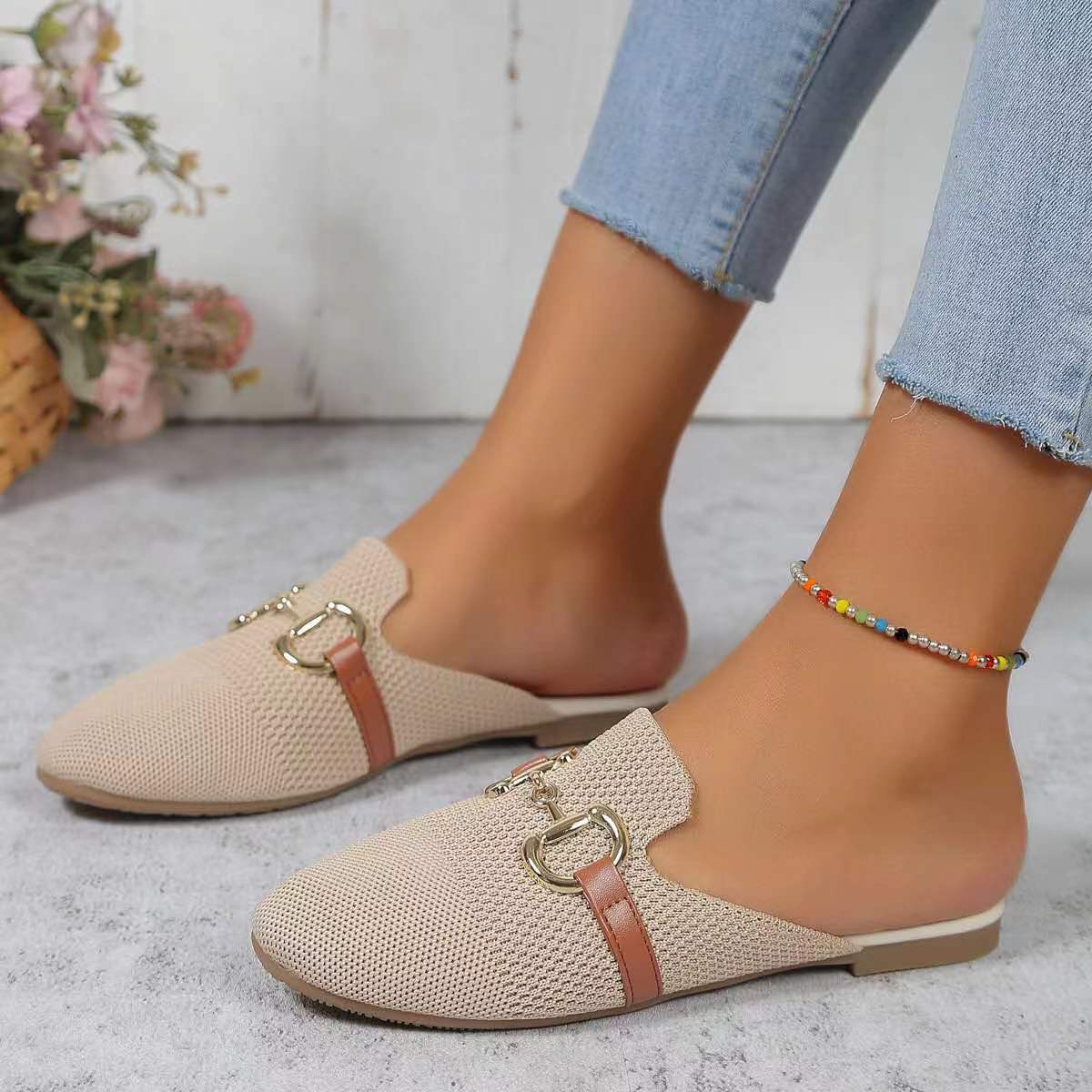 Модные и трендовые новые однотонные круглые цепочки для головы плюс один фут повседневные женские шлепанцы на плоской подошве 39