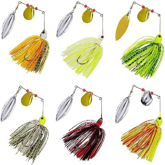 Bass Fishing Spinner Bait Kits Bass Lures Hard Metal Spinnerbait Jigs Multicolor Buzzbait Swimbaits Silicon Skirt Swim Jigs for Bass Trout Pike