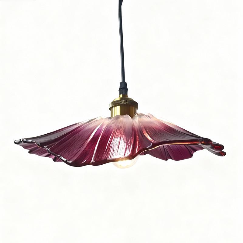 Purple Glass Flower Chandelier - Retro Bedside Lamp for Restaurant, Bar, or Homestay in Japanese Brass Style.