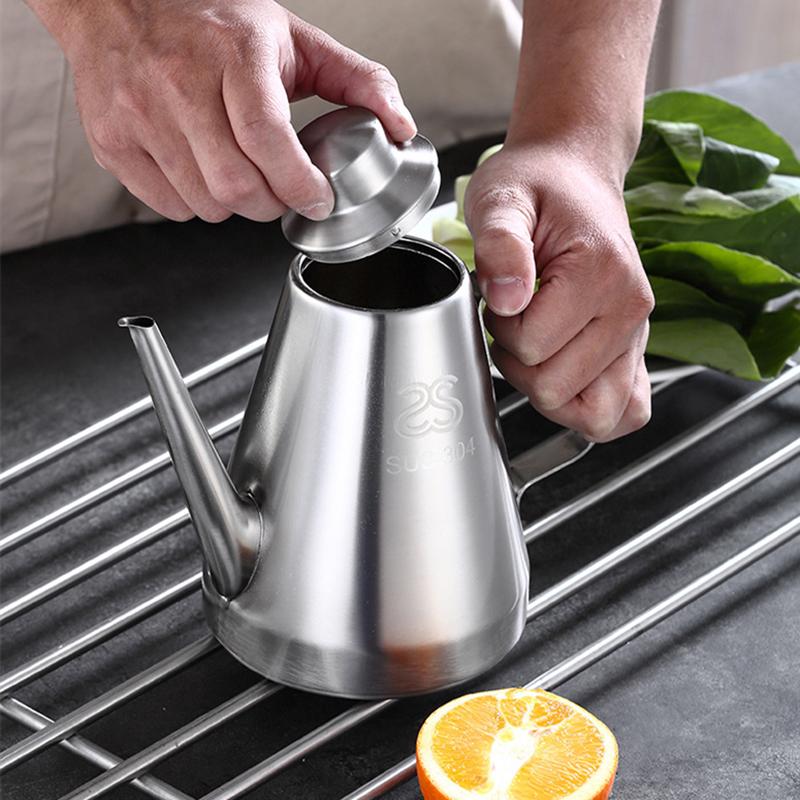 Stainless Steel Oil Bottle Oil Pourer Leakproof Seasoning Pot Kitchen Sauce Dispenser Strainer Container Storage Jars For Spice