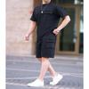 Men Solid Color 2 Piece Outfit Short Sleeve T-Shirt And Cargo Shorts Set With Zipper Pockets