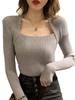 Autumn/Winter Women's Square Neck Long-Sleeve Slim Fit Solid Color Sweater - Gentle Style Two-in-One Design