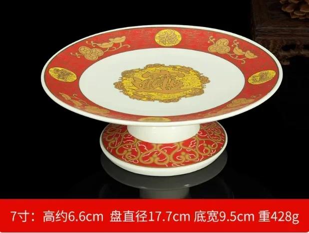 1 Pcs Ceramic Colored Painting for Fruit Plate Lotus Flower High Leg  Sum Tribute Dish Buddhist Hall Supplies Buddhist Offerings