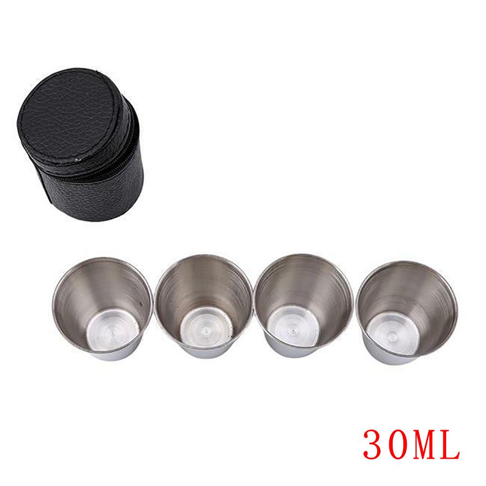 

4Pcs/Set Stainless Steel Wine Shot Mini Silver Glasses Barware Cup With Leather Cover Bag For Home Kitchen Bar 30ML