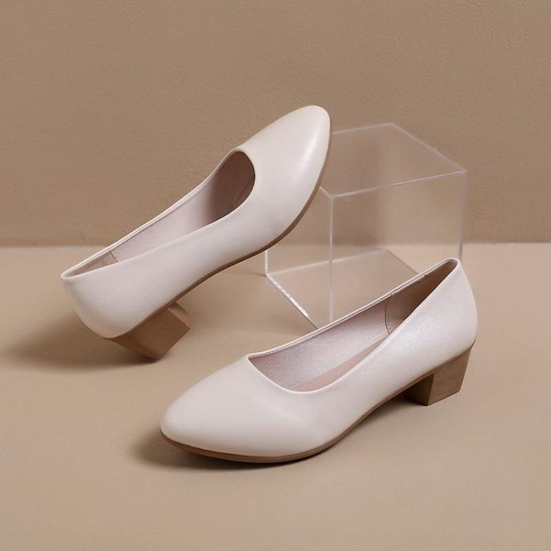 

Autumn black high heels women s spring soft leather thick heel commuter work shoes pointed small leather shoes one pedal women s shoes 35