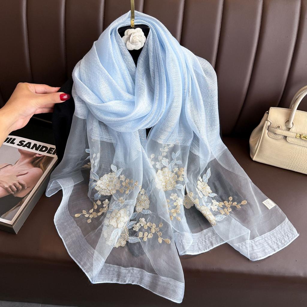 2025 Silk Women Scarf Warm Wool Shawls Lady Wraps Elegant Bufanda Floral Pashmina Embroidery Scarves Foulard  Hijab