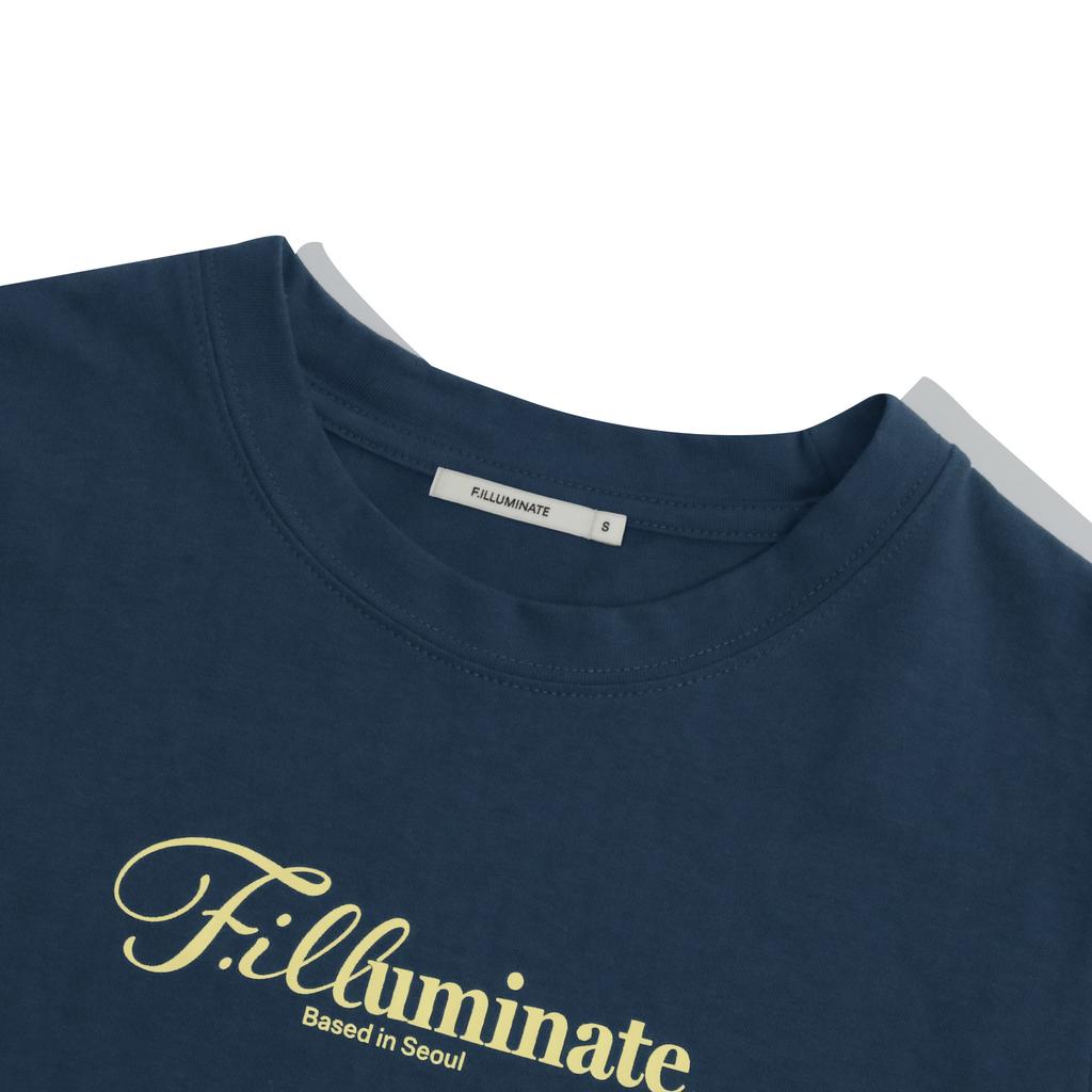 FILLUMINATE (W) Cursive Crop Tee-Navy